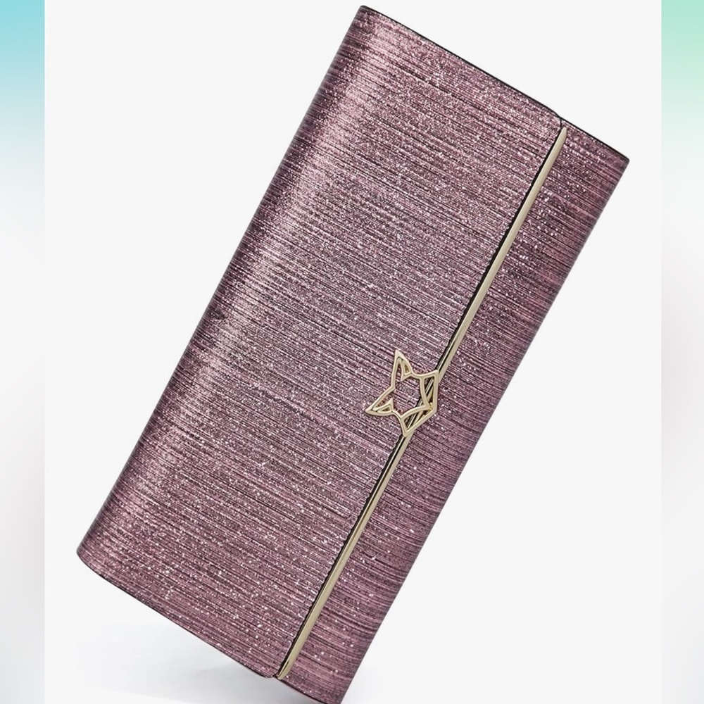 FOXER Pink‎ Cowhide Shiny Vinyl Glittery Bifold Gold Hardware Wallet *LikeNew*